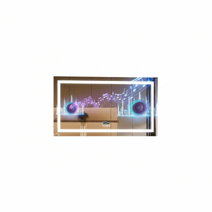 LED Bathroom Mirror with Lights Vanity Make up Mirror Dimmable, Smart Bluetooth Digital Display 3 Colors Memory