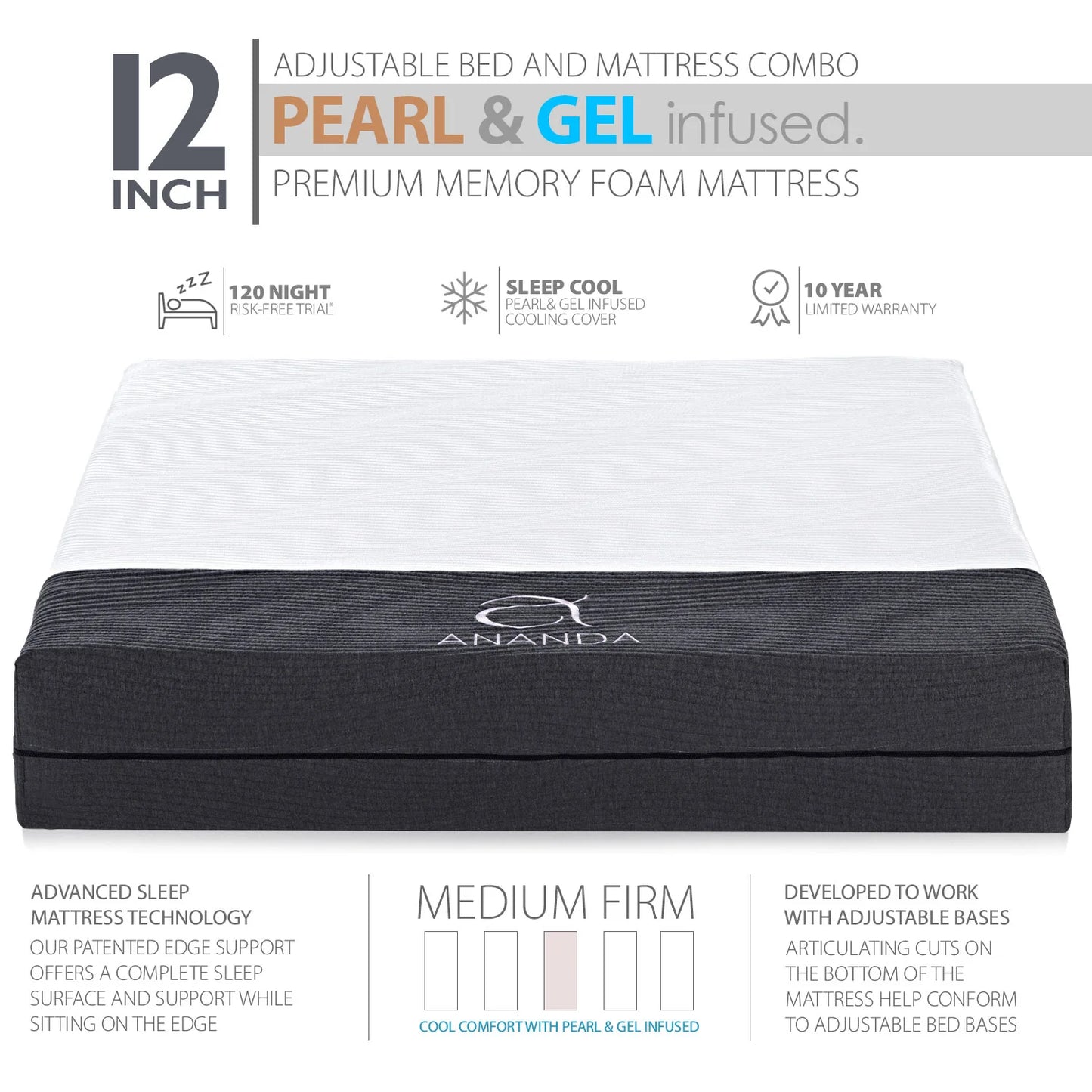 Sleep System: 12" Mattress & 15" Smart Adjustable Base