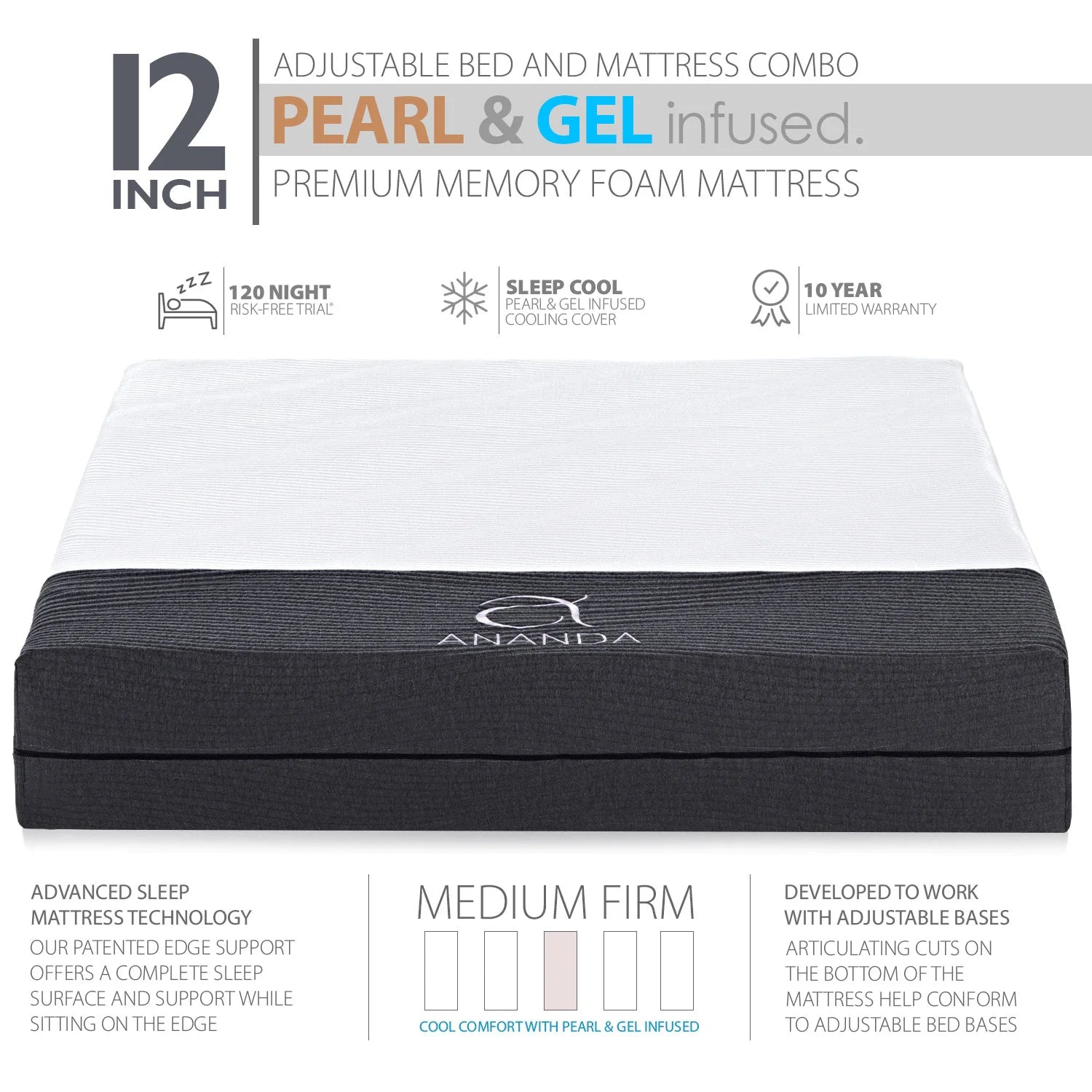Sleep System: 12" Mattress & 15" Smart Adjustable Base