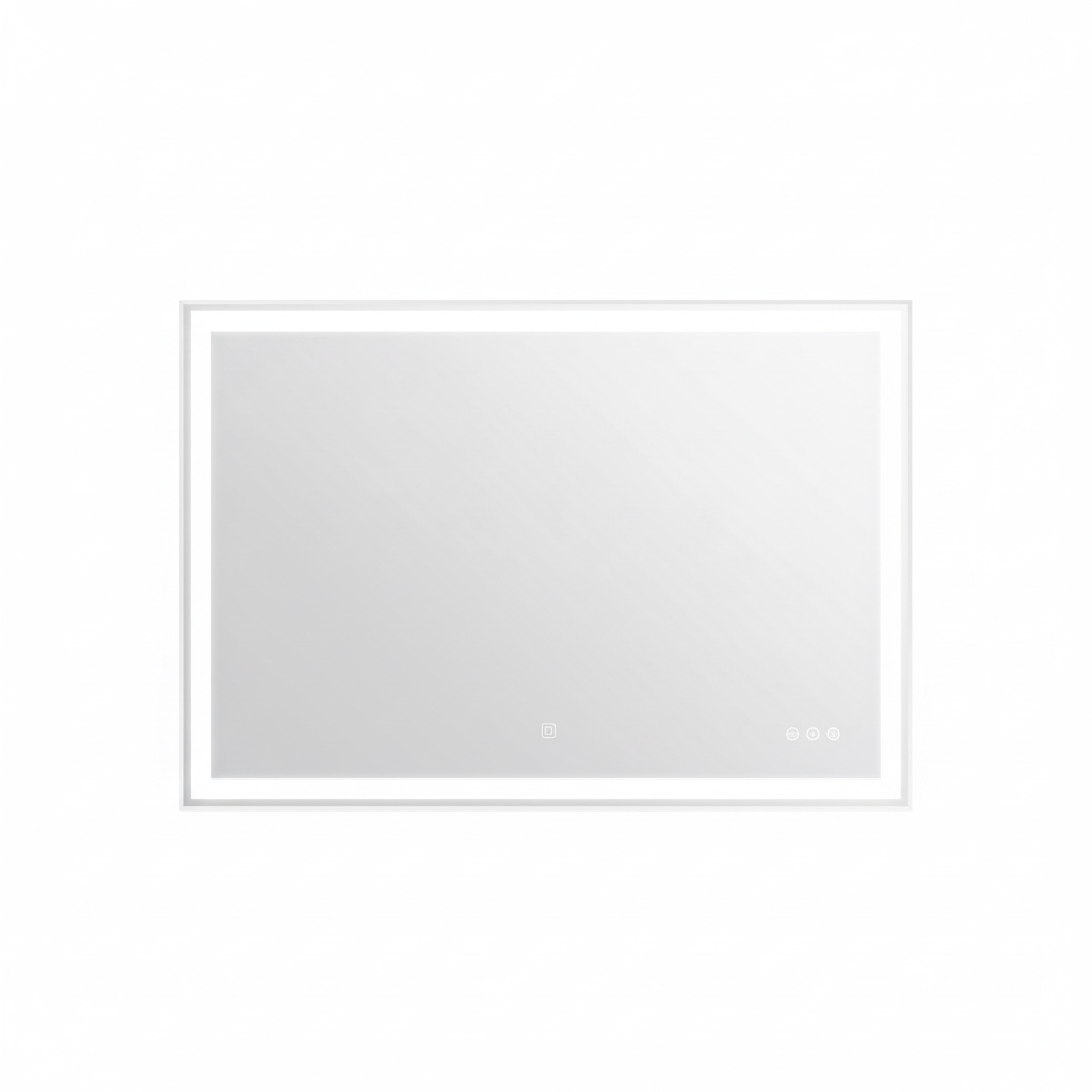 40 In. W X 32 In. H Rectangular Aluminum Framed LED Light Anti-Fog Wall Bathroom Vanity Mirror with Tray